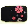 Xpert Systems  Soft Touch Slip Pouch Case [ BLACK WITH PINK PETALS ] <br>QuickFind: 7617